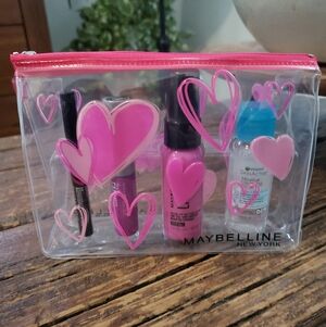 Maybelline Pink and Clear Cosmetic Bag with 4 Products